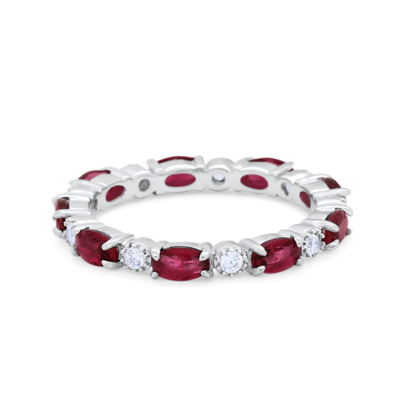 Full Eternity Band Oval Round Simulated Ruby CZ 925 Sterling Silver