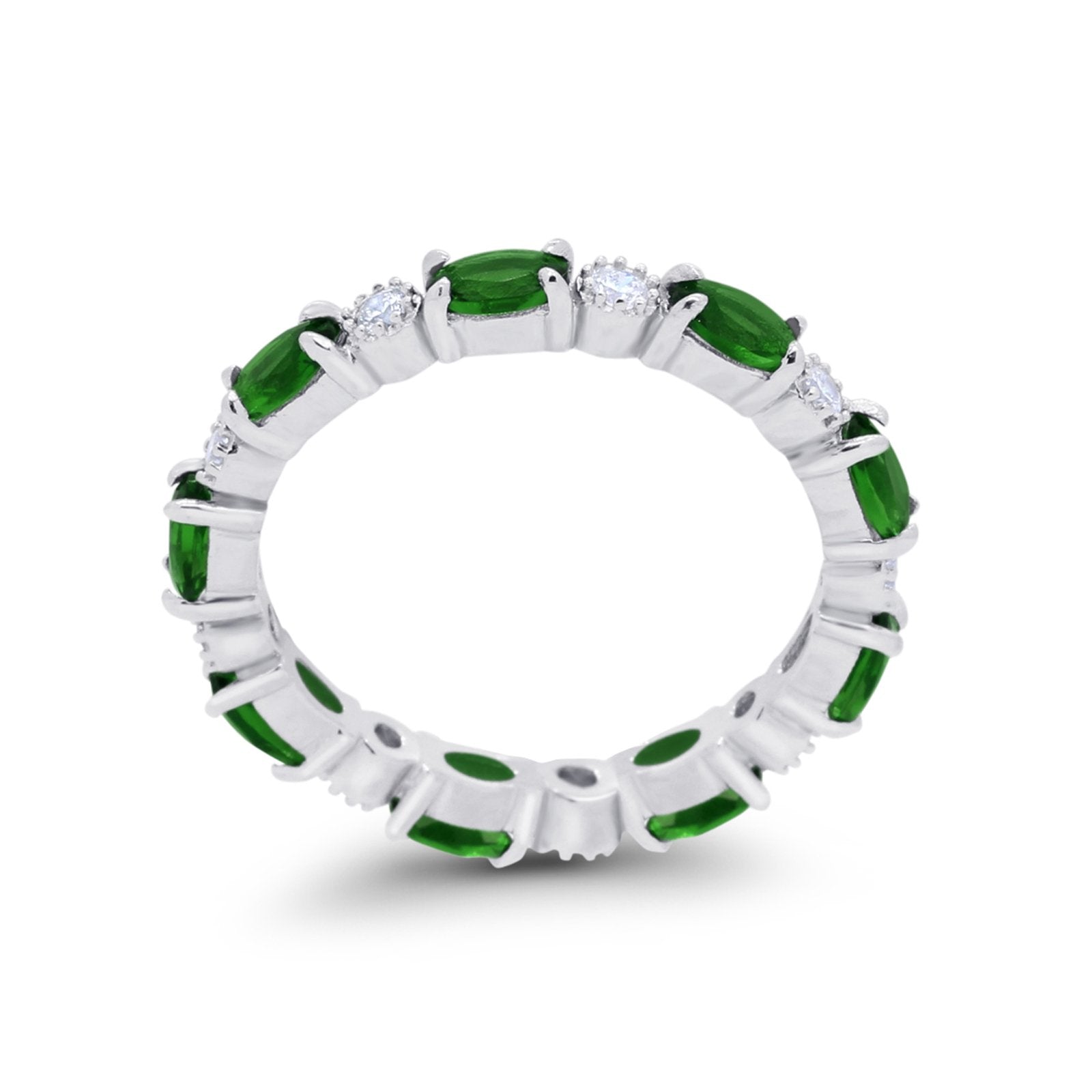 Full Eternity Band Oval Round Simulated Green Emerald CZ 925 Sterling Silver