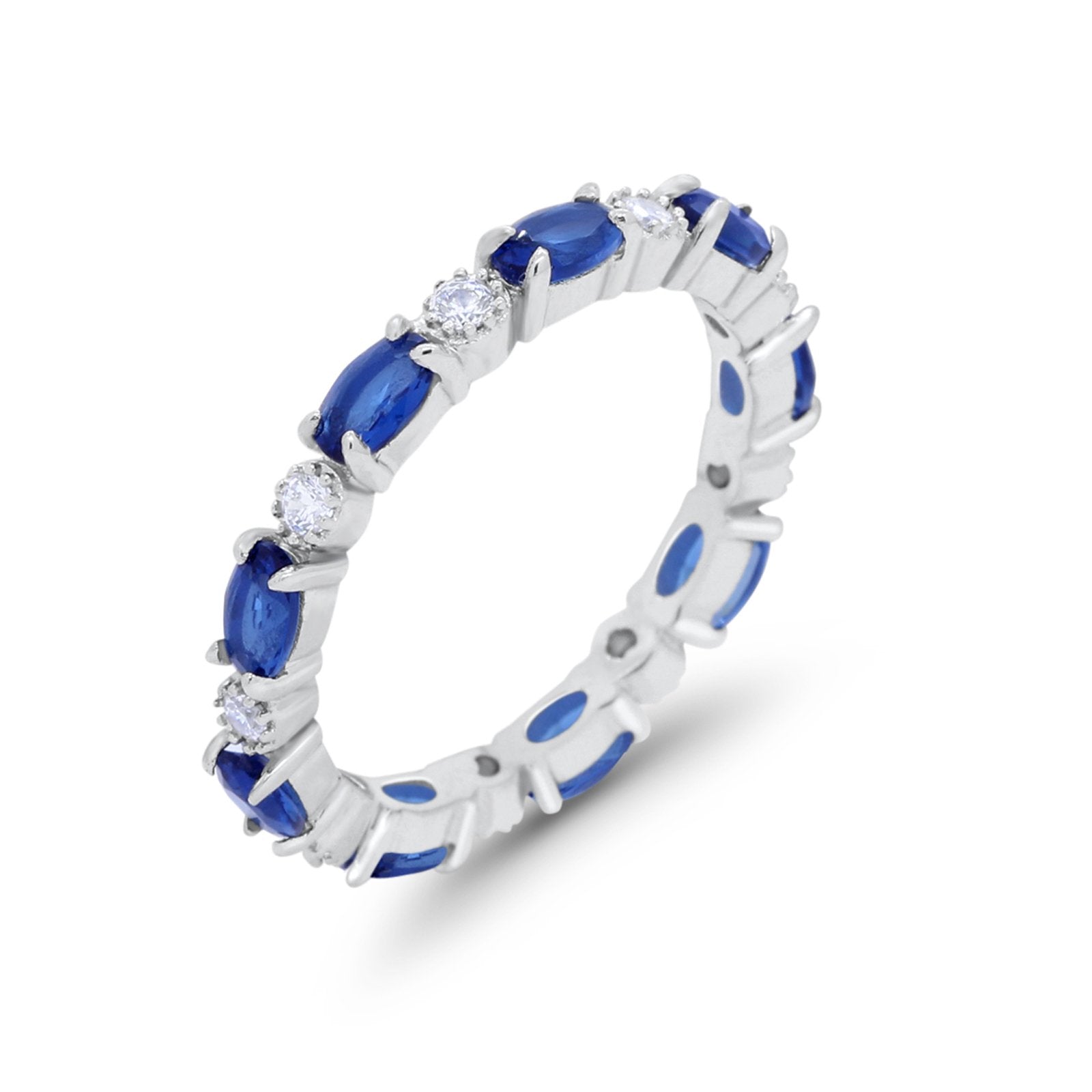 Full Eternity Band Oval Round Simulated Blue Sapphire CZ 925 Sterling Silver