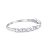 Art Deco Wedding Eternity Ring Lab Created White Opal 925 Sterling Silver