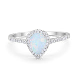Art Deco Teardrop Pear Wedding Ring Lab Created White Opal 925 Sterling Silver