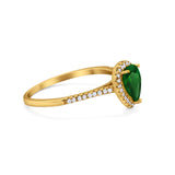 Art Deco Teardrop Pear Wedding Ring Yellow Tone, Simulated Emerald CZ 925 Sterling Silver