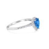 Art Deco Teardrop Pear Wedding Ring Simulated Blue Topaz CZ 925 Sterling Silver