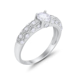 Art Deco Engagement Bridal Ring Round Simulated CZ 925 Sterling Silver