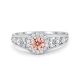Vintage Style Engagement Ring Halo Simulated Morganite CZ 925 Sterling Silver