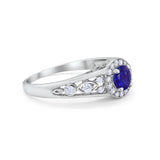 Vintage Style Engagement Ring Halo Simulated Blue Sapphire CZ 925 Sterling Silver