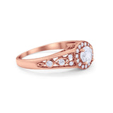 Vintage Style Engagement Ring Halo Rose Tone, Simulated Cubic Zirconia 925 Sterling Silver