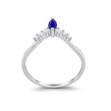 Art Deco Wedding Ring Chevron Midi Band Marquise Simulated Blue Sapphire CZ 925 Sterling Silver