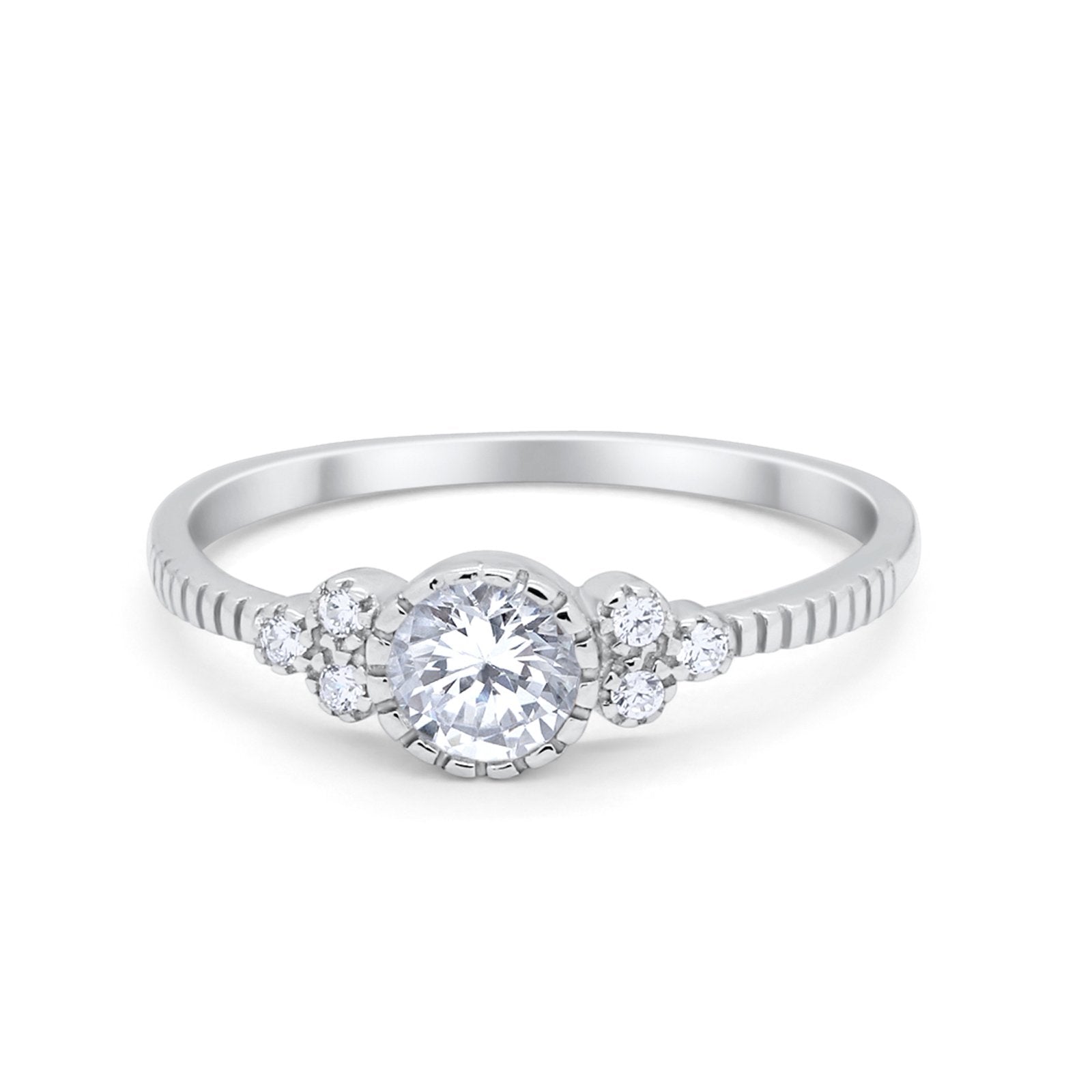 Dainty Art Deco Engagement Bridal Ring Simulated CZ 925 Sterling Silver