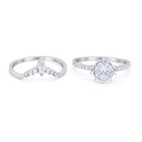 Two Piece Art Deco Bridal Set Ring Band Round Simulated Cubic Zirconia 925 Sterling Silver