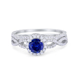Two Piece Infinity Shank Simulated Blue Sapphire CZ 925 Sterling Silver Wedding Ring