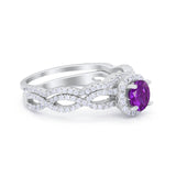 Two Piece Infinity Shank Simulated Amethyst CZ 925 Sterling Silver Wedding Ring