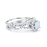 Two Piece Infinity Shank Lab Created White Opal 925 Sterling Silver Wedding Ring