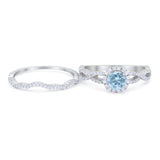 Two Piece Infinity Shank Simulated Aquamarine CZ 925 Sterling Silver Wedding Ring