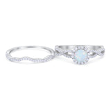 Two Piece Infinity Shank Lab Created White Opal 925 Sterling Silver Wedding Ring