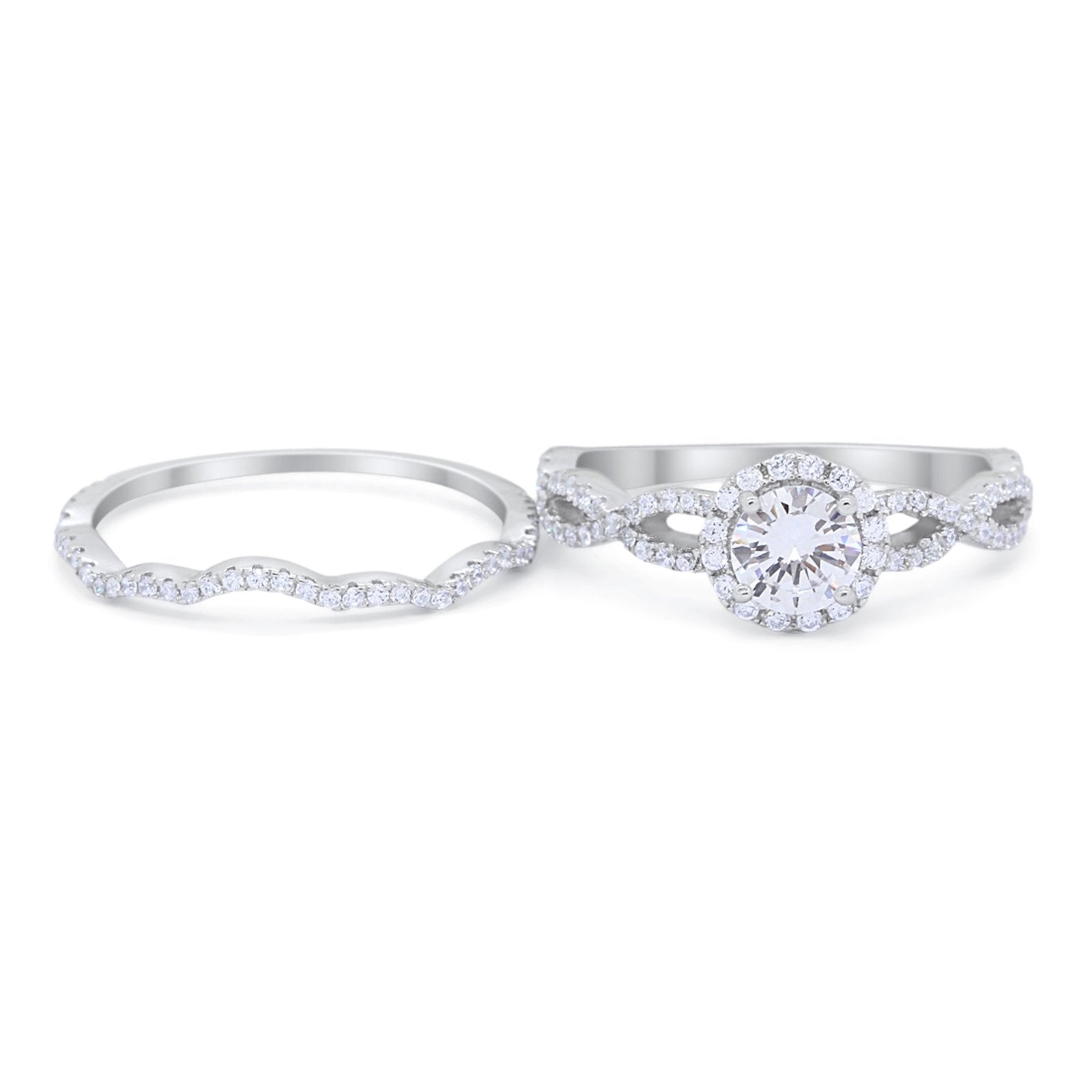 Two Piece Infinity Shank Simulated Cubic Zirconia 925 Sterling Silver Wedding Ring