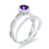 Two Piece Infinity Shank Simulated Amethyst CZ 925 Sterling Silver Wedding Ring