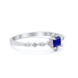 Art Deco Petite Dainty Wedding Ring Simulated Blue Sapphire CZ 925 Sterling Silver