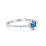 Art Deco Petite Dainty Wedding Ring Simulated Blue Topaz CZ 925 Sterling Silver