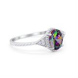 Oval Art Deco Engagement Ring Simulated Rainbow CZ 925 Sterling Silver