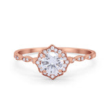 Petite Dainty Wedding Ring Round Rose Tone, Simulated CZ 925 Sterling Silver