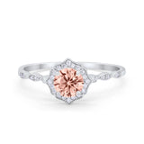 Petite Dainty Wedding Ring Round Simulated Morganite CZ 925 Sterling Silver