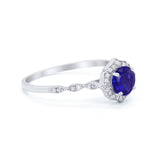 Petite Dainty Wedding Ring Round Simulated Blue Sapphire CZ 925 Sterling Silver
