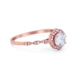Petite Dainty Wedding Ring Round Rose Tone, Simulated CZ 925 Sterling Silver