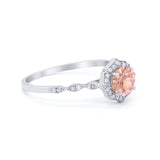 Petite Dainty Wedding Ring Round Simulated Morganite CZ 925 Sterling Silver