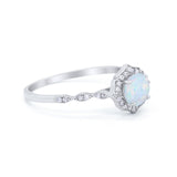 Petite Dainty Wedding Ring Round Lab Created White Opal 925 Sterling Silver