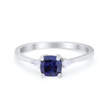 Art Deco Cushion Wedding Ring Simulated Blue Sapphire CZ 925 Sterling Silver