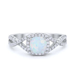 Halo Cushion Infinity Shank Wedding Ring Lab Created White Opal 925 Sterling Silver