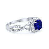 Halo Cushion Infinity Shank Wedding Ring Simulated Blue Sapphire CZ 925 Sterling Silver