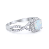 Halo Cushion Infinity Shank Wedding Ring Lab Created White Opal 925 Sterling Silver