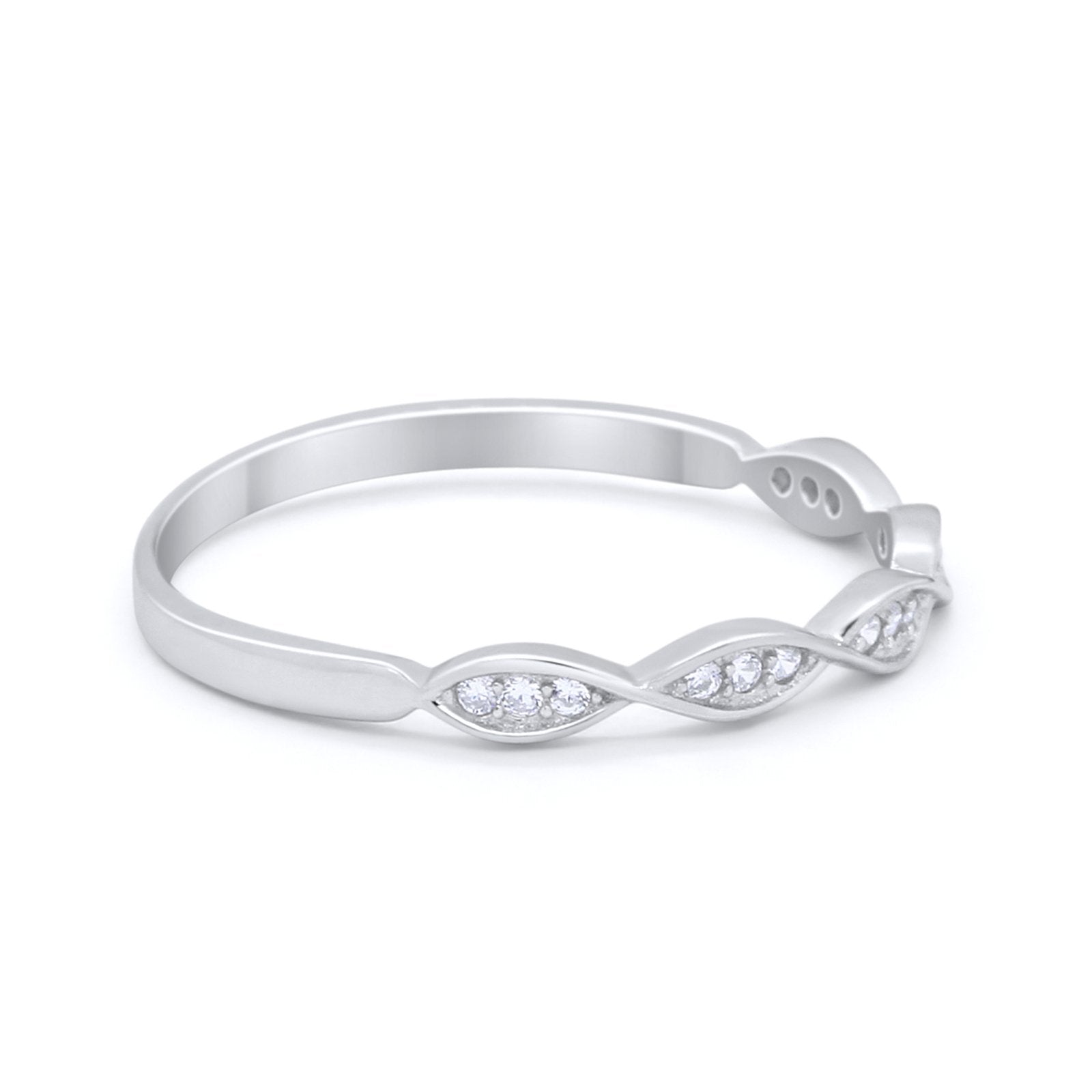 Half Eternity Rings Twisted Band Round Simulated CZ 925 Sterling Silver