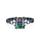 Radiant Cut Engagement Ring Black Tone, Simulated Rainbow CZ 925 Sterling Silver