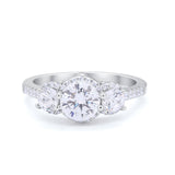 3-Stone Engagement Ring Round Simulated Cubic Zirconia 925 Sterling Silver