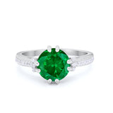 Solitaire Accent Wedding Ring Round Simulated Green Emerald CZ 925 Sterling Silver