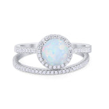 Two Piece Bridal Wedding Ring Lab Created White Opal 925 Sterling Silver