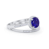 Two Piece Bridal Wedding Ring Simulated Blue Sapphire CZ 925 Sterling Silver