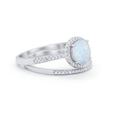 Two Piece Bridal Wedding Ring Lab Created White Opal 925 Sterling Silver