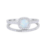 Two Piece Wedding Ring Halo Bridal Lab Created White Opal 925 Sterling Silver
