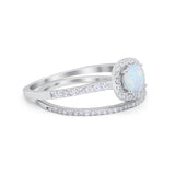 Two Piece Wedding Ring Halo Bridal Lab Created White Opal 925 Sterling Silver