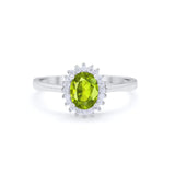 Halo Floral Oval Engagement Bridal Ring Simulated Peridot CZ 925 Sterling Silver