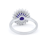 Halo Floral Wedding Ring Round Simulated Blue Sapphire CZ 925 Sterling Silver