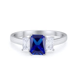 Three Stone Engagement Ring Simulated Blue Sapphire CZ 925 Sterling Silver