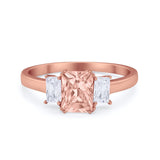 Three Stone Engagement Ring Rose Tone, Simulated Morganite CZ 925 Sterling Silver