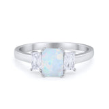 Three Stone Engagement Ring Lab Created White Opal 925 Sterling Silver