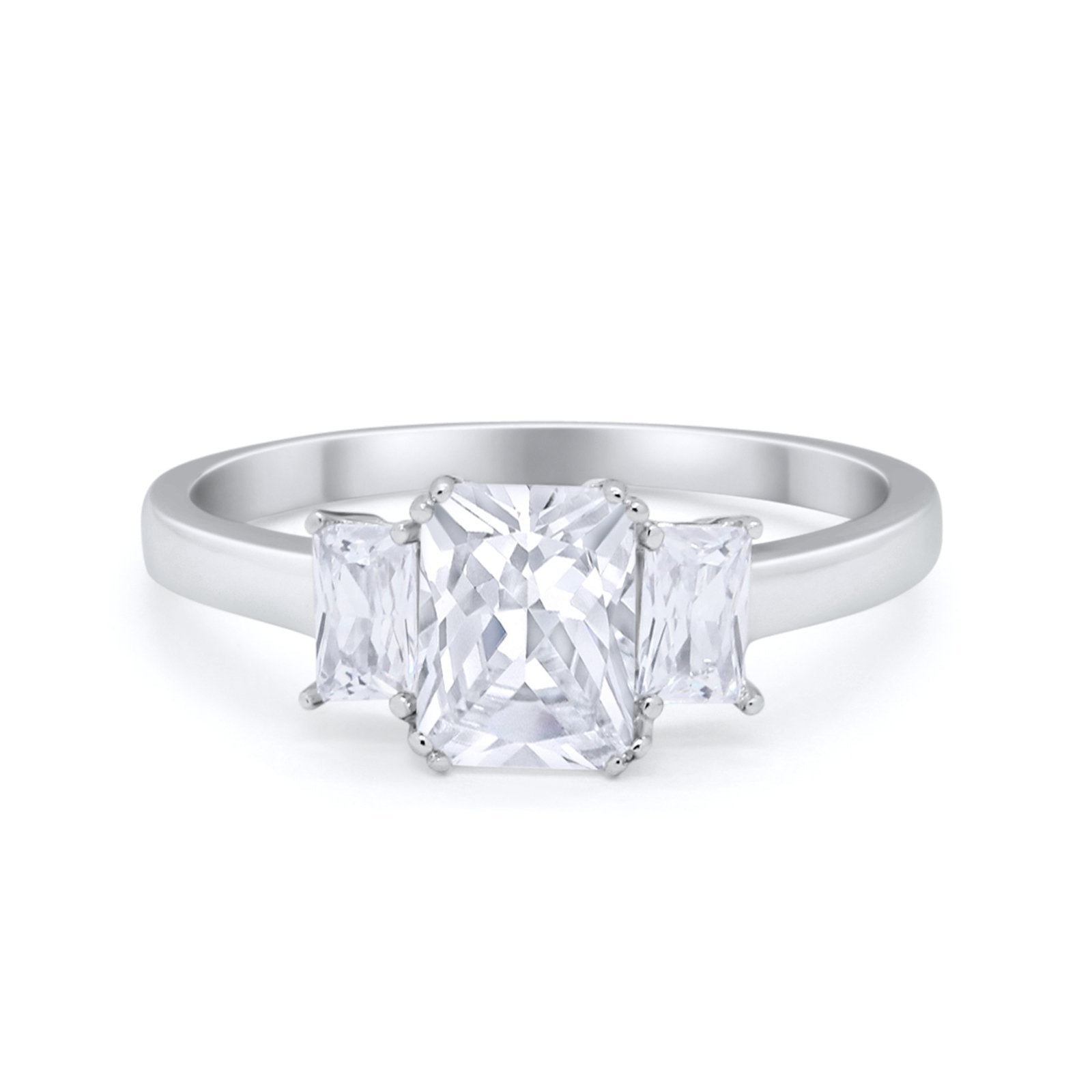 Three Stone Engagement Ring Simulated CZ 925 Sterling Silver