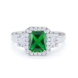 Three Stone Wedding Ring Baguette Simulated Green Emerald CZ 925 Sterling Silver